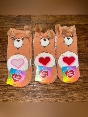 6-Pairs Of 2-Pairs Care Bears Tenderheart Bear 3D Pom-Pom Socks 2 Diff Styles